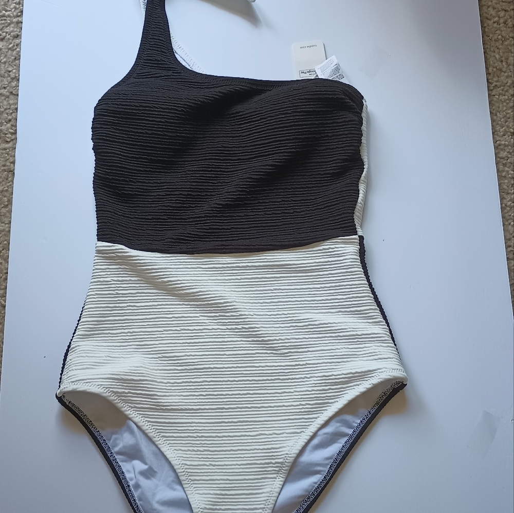 Cupshe women’s one piece one shoulder tie strap black and white size XS New